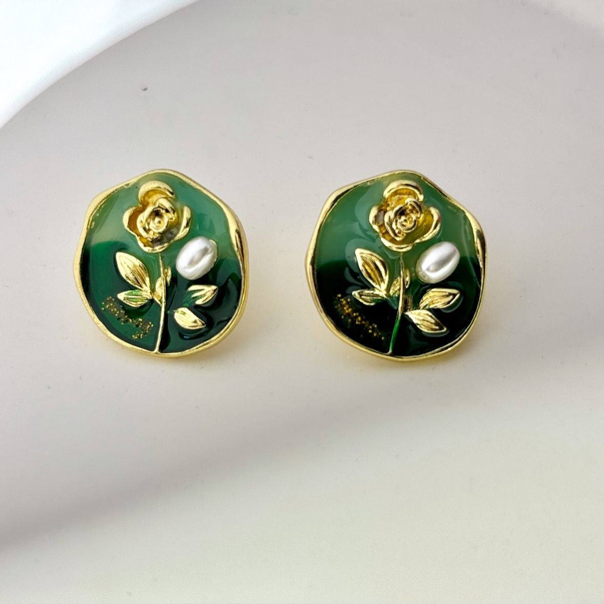 Enchanted Rose Studs -Emerald