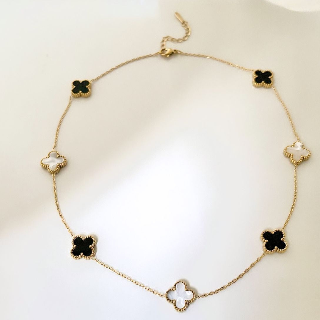 Luxe Black X White 7 Motifs Clover Necklace