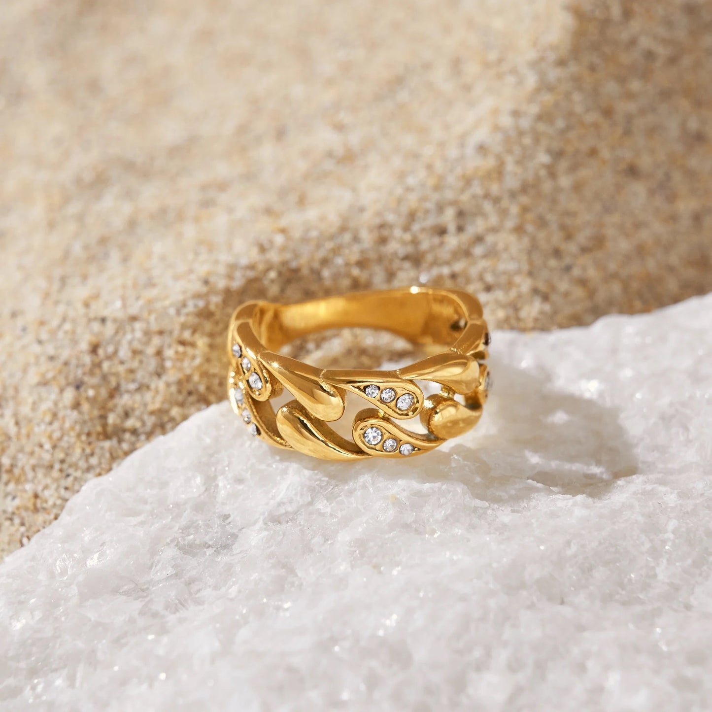 Luxury Curb Diamante Ring -18K