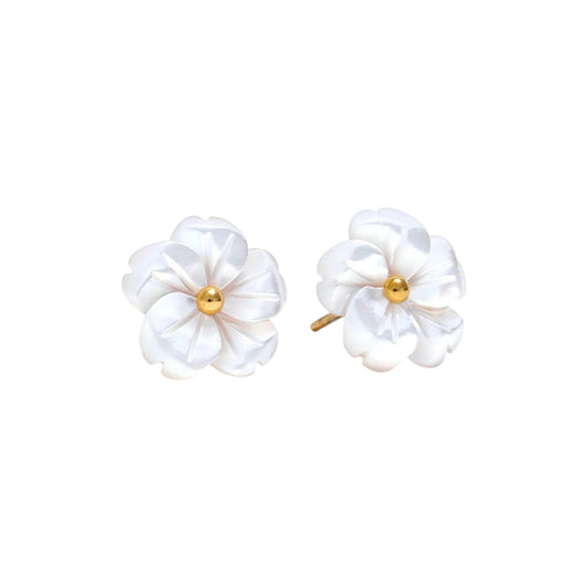 Natural Shell Flora Studs -22K