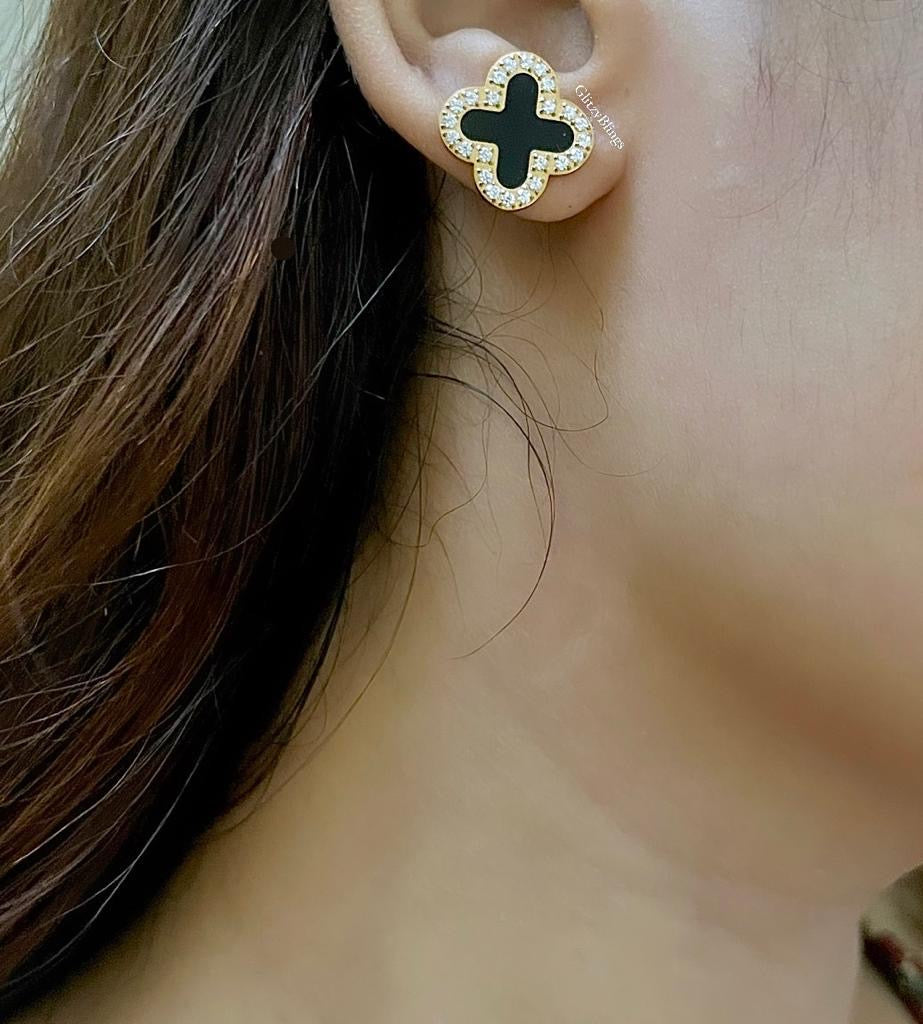 Diamanté Black Clover Studs