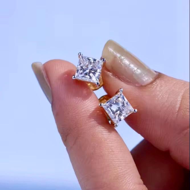 Crushed Ice Diamond Studs- 8A Zircons | Cushion Cut