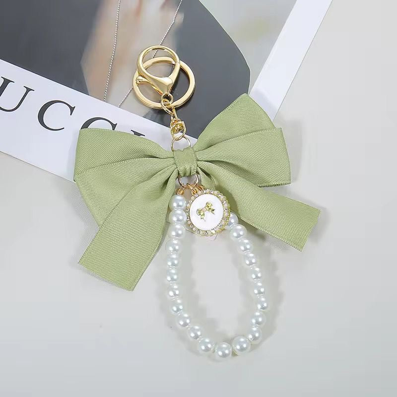 Ribbon Bow Pearl Bag X Phone Charm -Green