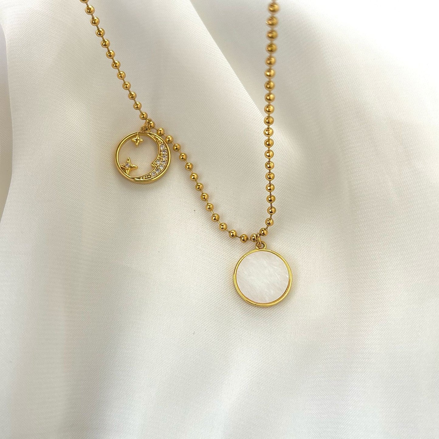 Moon Cz X Shell Necklace -18K