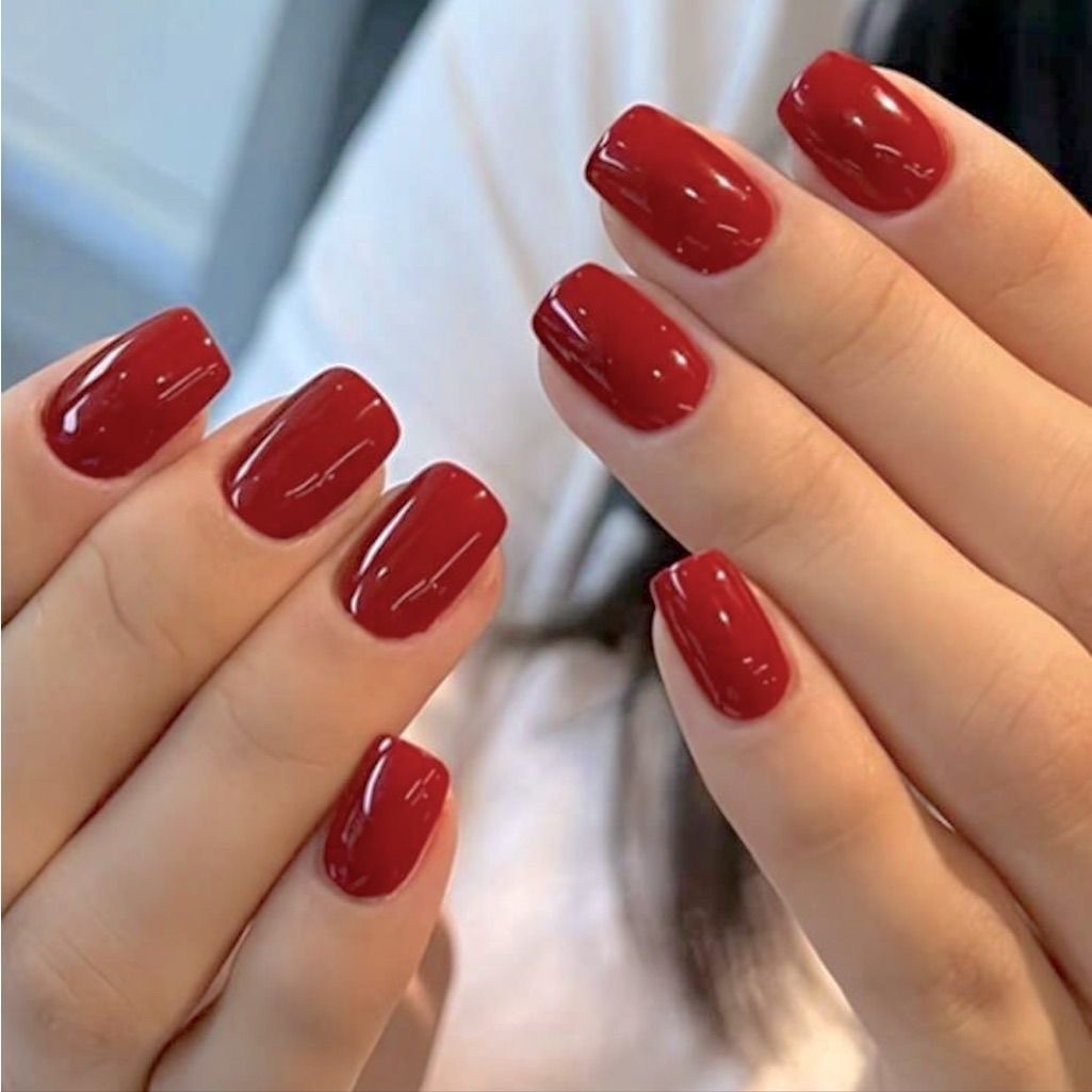 Red Gel Press On Squaroval Nails