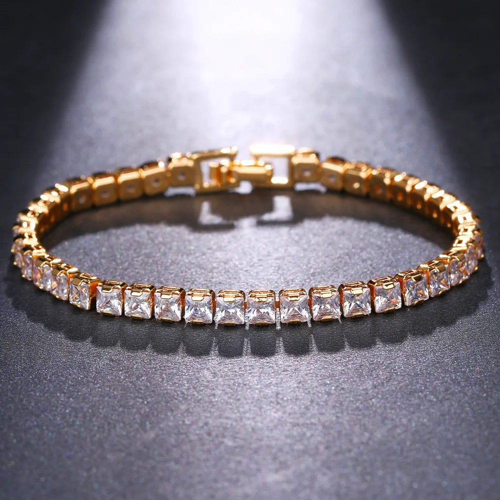 Diamanté Tennis Square Cut Bracelet -Gold