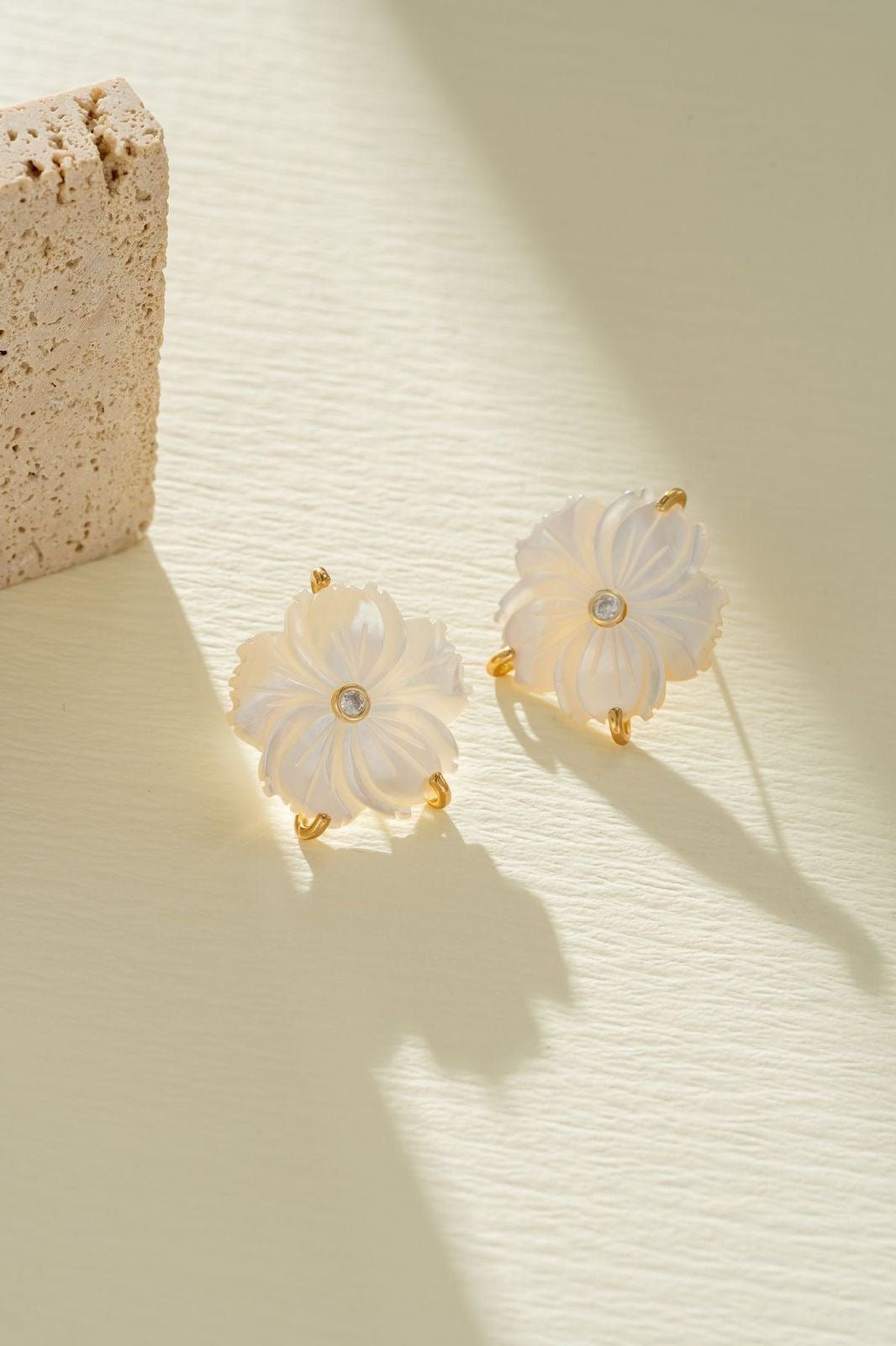 Natural Shell Flora Studs -22K