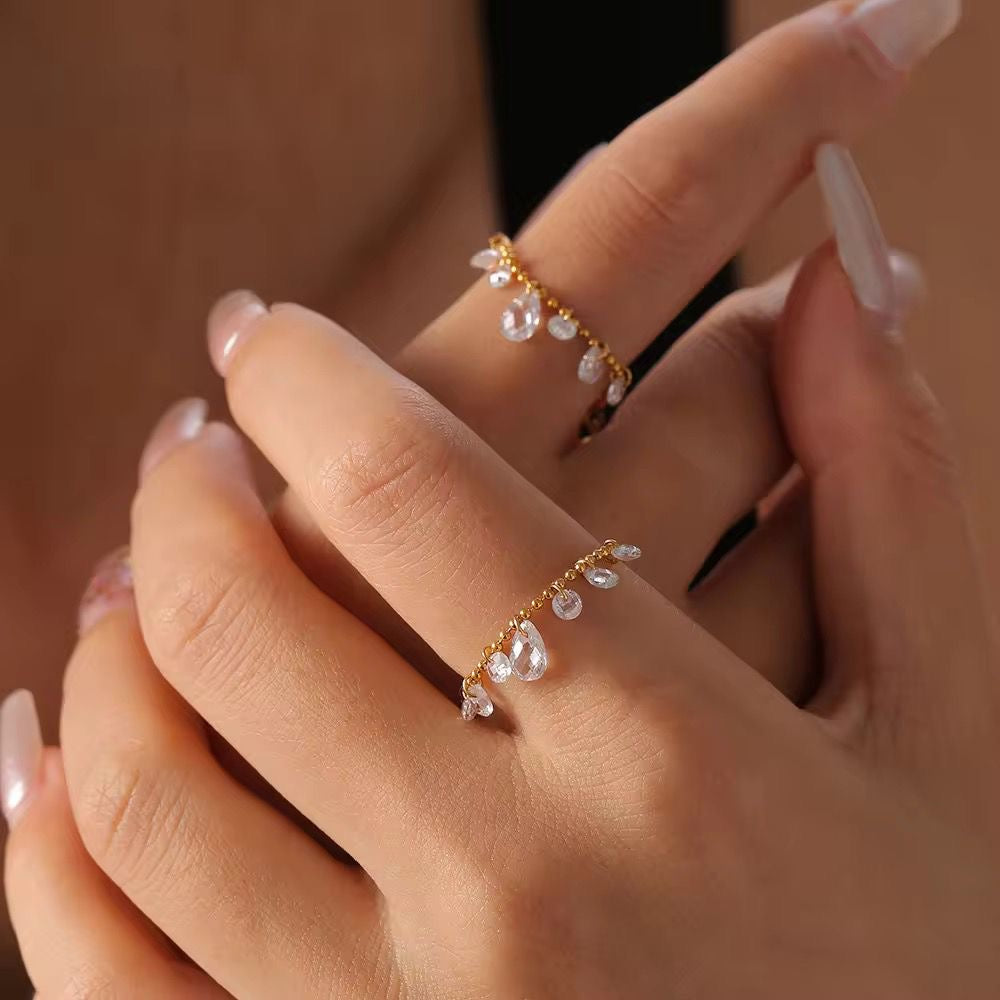 Crystal Drip Ring -Adj To Any Size