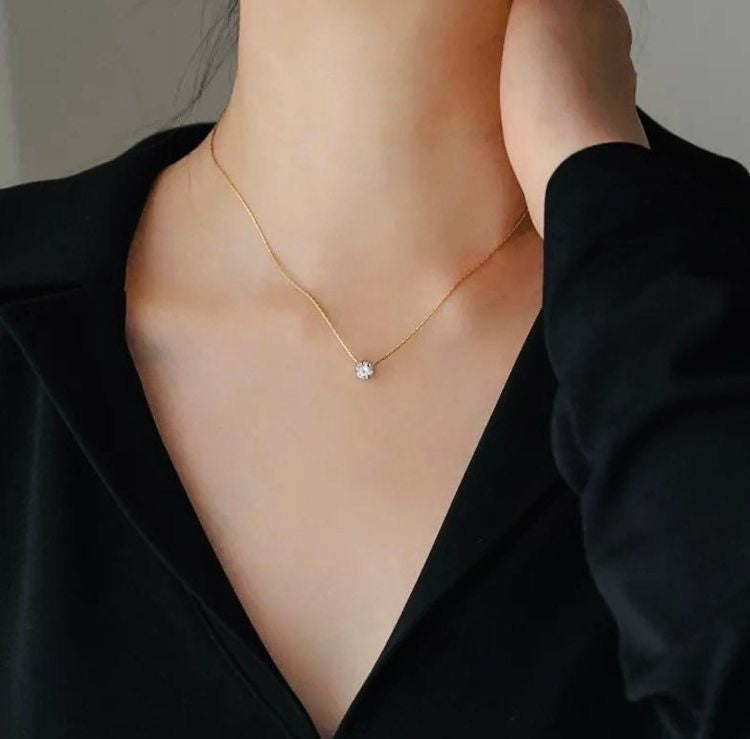 Diamond Solitaire 6 Claws Necklace