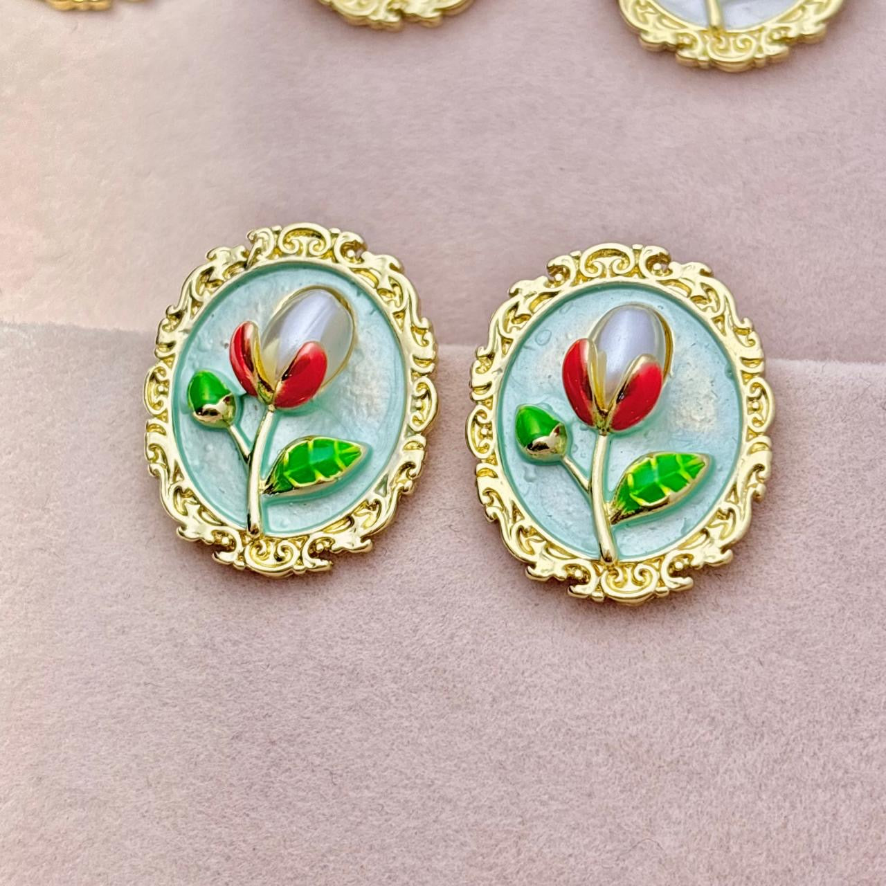 Whimsy Flora Studs -Hand Painted | Baby Blue
