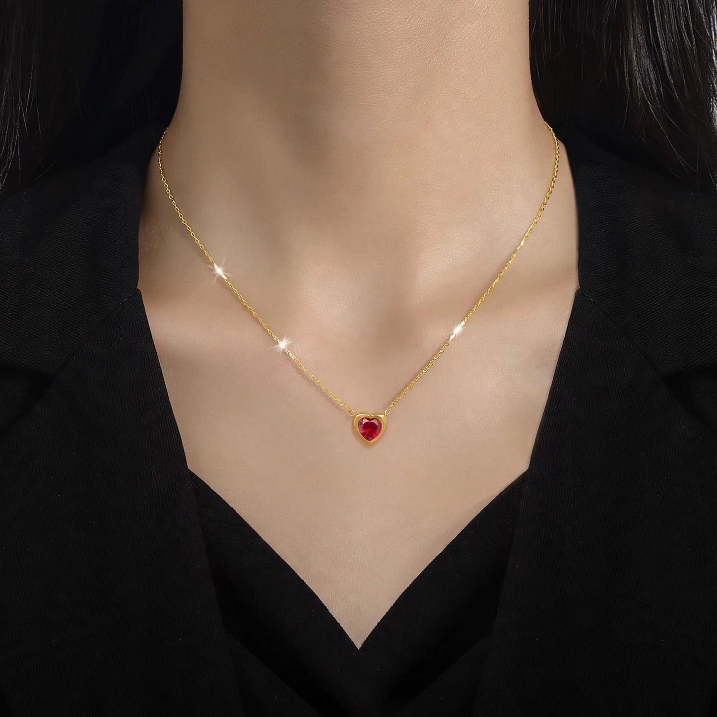 Ruby Crystal Heart Necklace