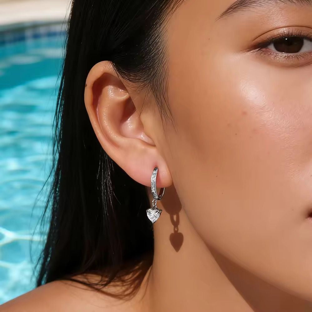 Crystal Heart Hoops