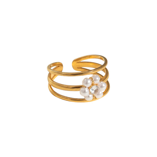 Pearl Disty Flora Zircon Ring -18K