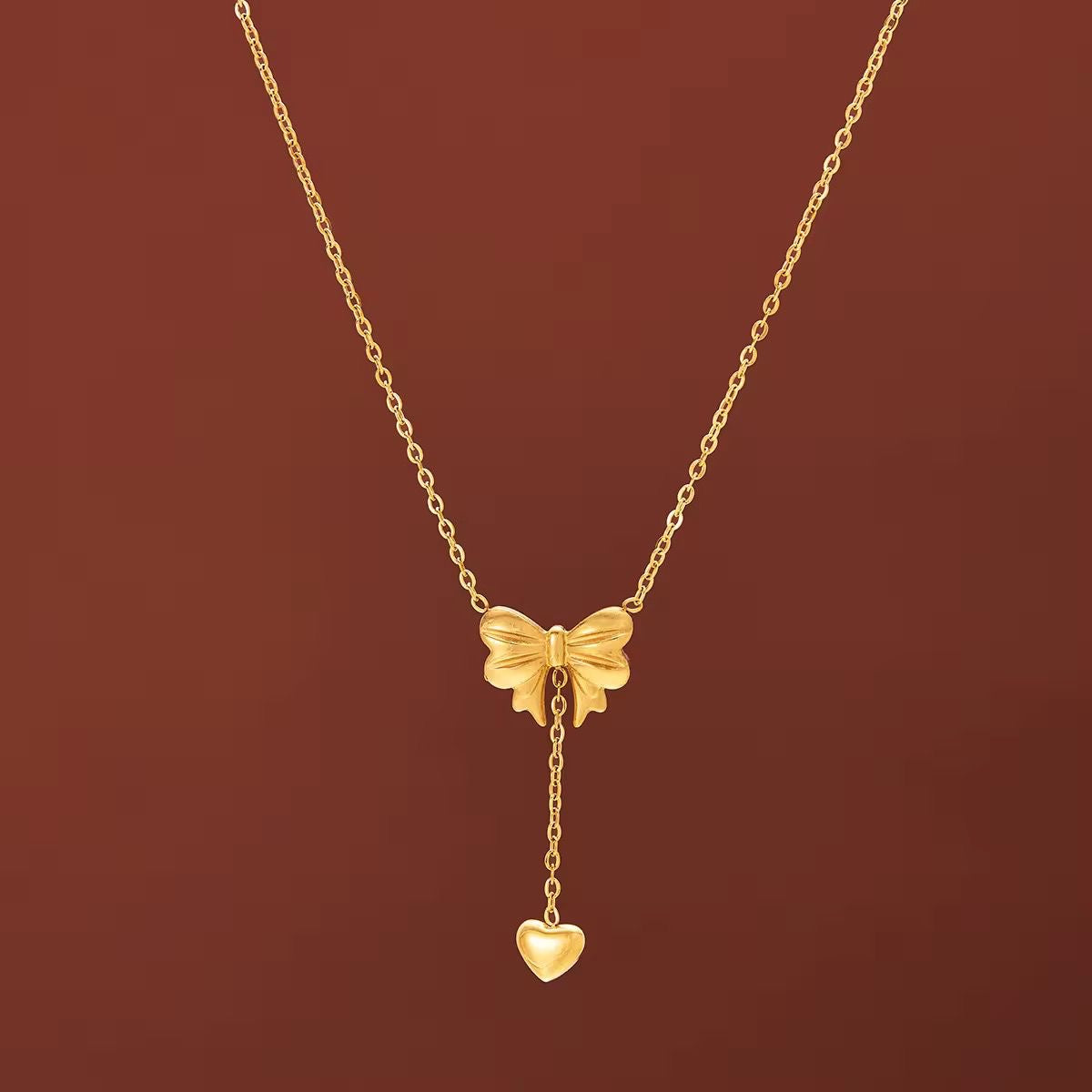 Bow Heart Lariat Necklace