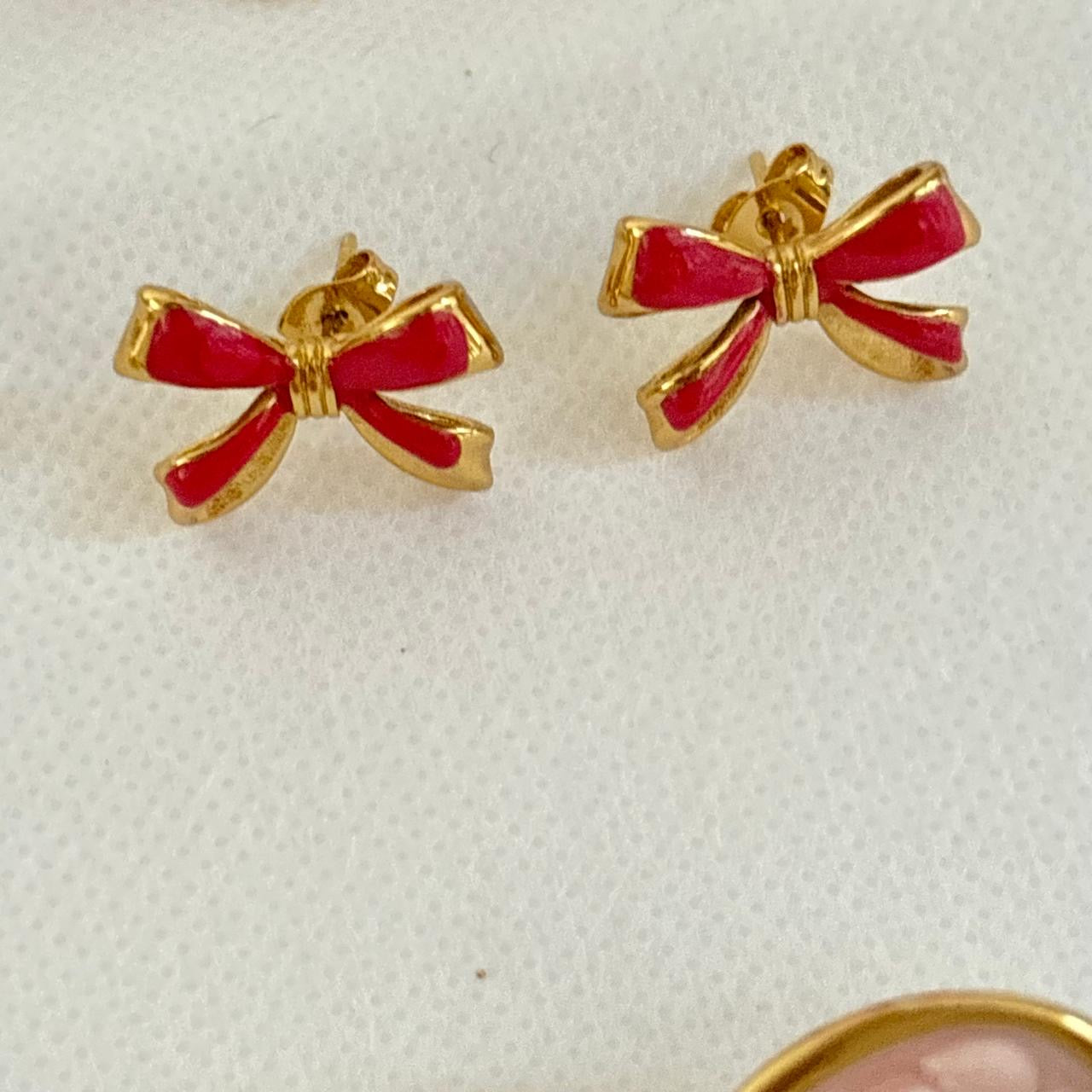 Petite Ribbon Charm Studs -Red