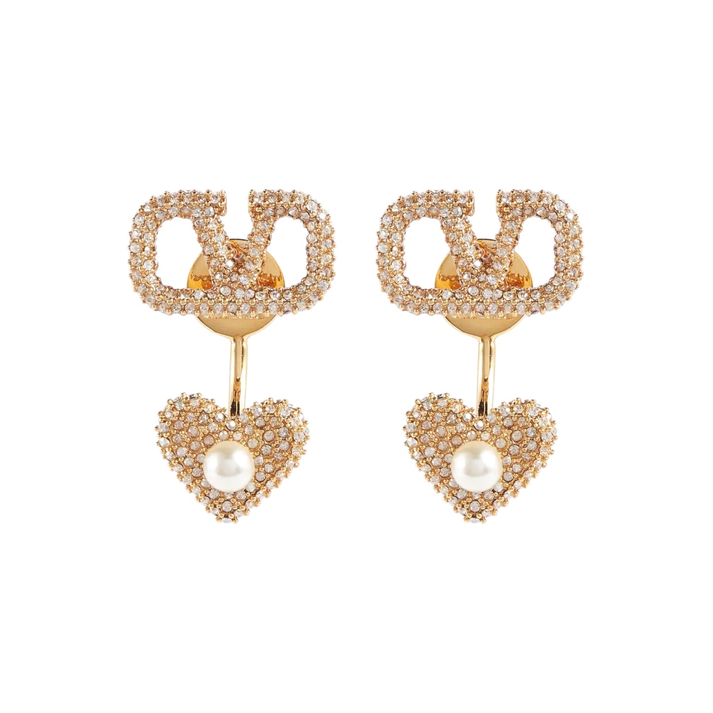 V-Swarovski Crystal Heart Studs -22K | Two Ways