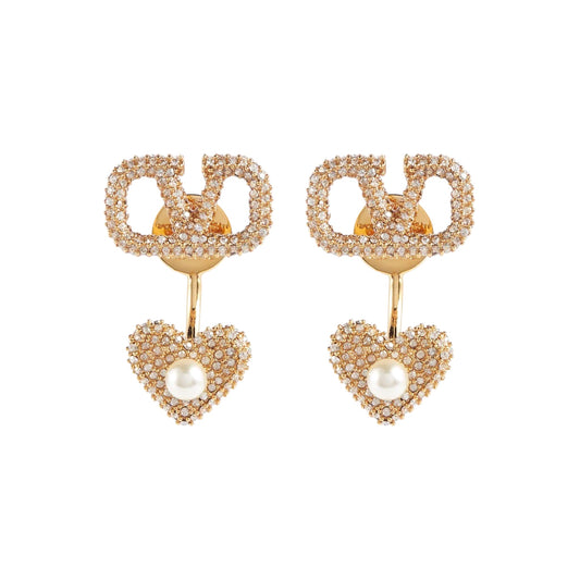 V-Swarovski Crystal Heart Studs -22K | Two Ways