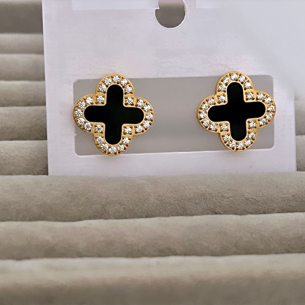 Diamanté Black Clover Studs