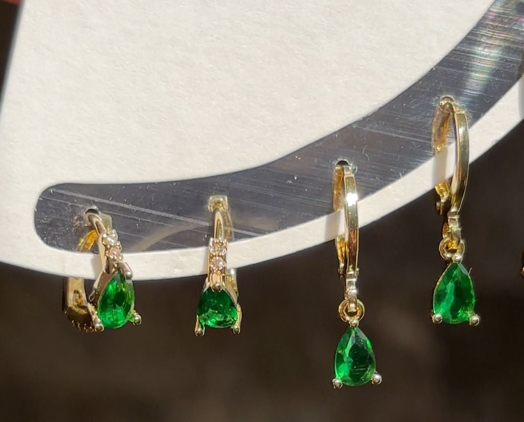 Emerald Gem Hoops & Huggies Set