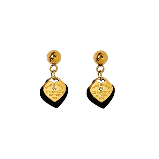 Dual Heart Charm Drop Studs-18K