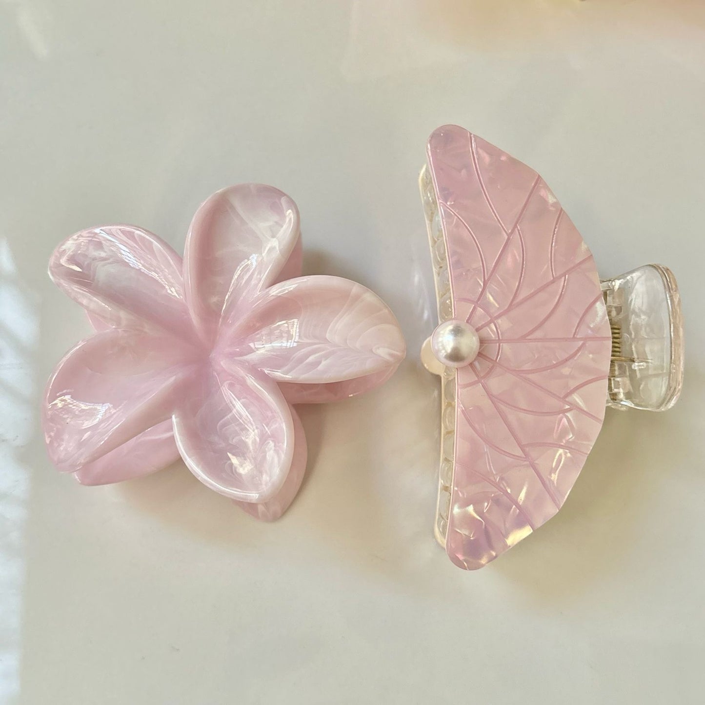 Pink Pearlescent Shell Claw Clip