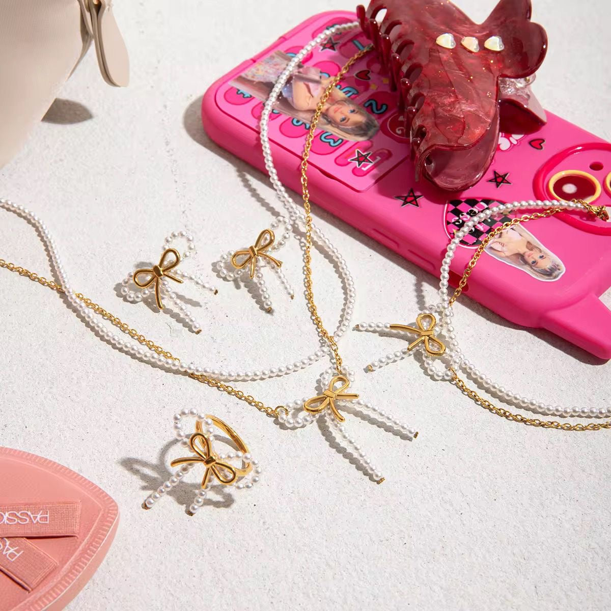 Whimsy Perlee Bow Necklace -Handmade