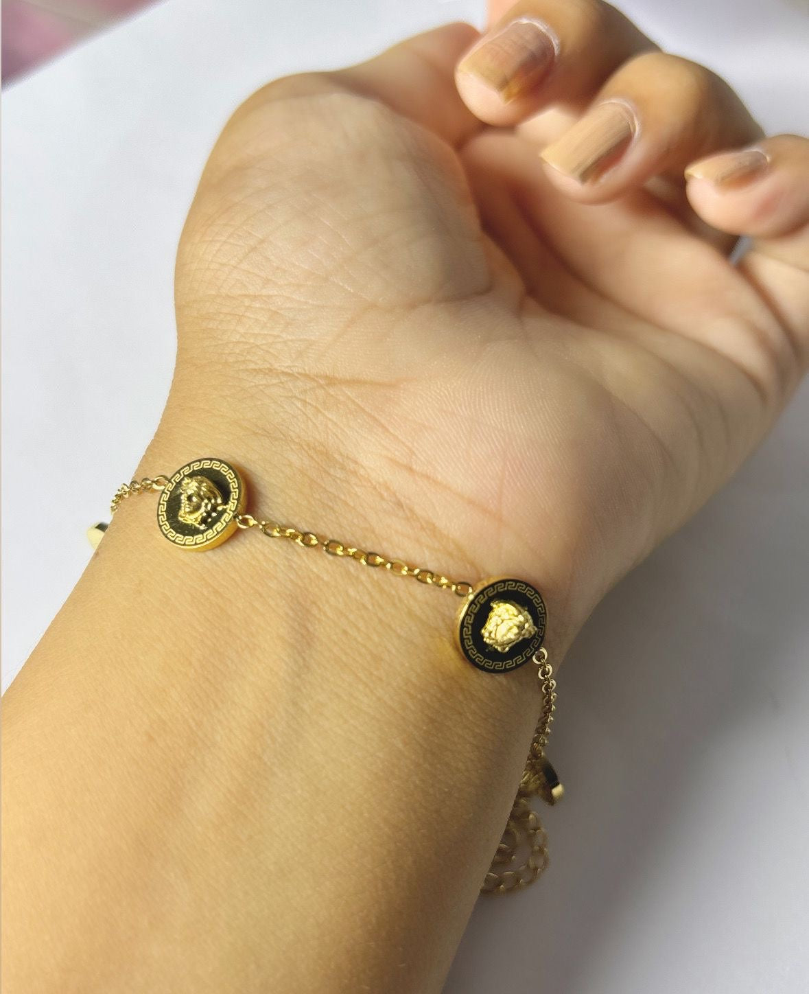 V-Medusa Charm Layered Bracelet