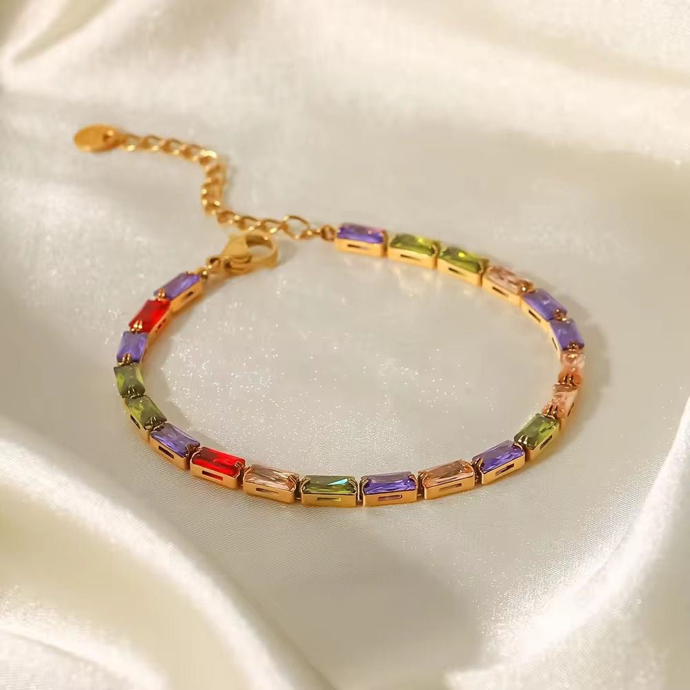 Rainbow Cz Tennis Bracelet -Multi