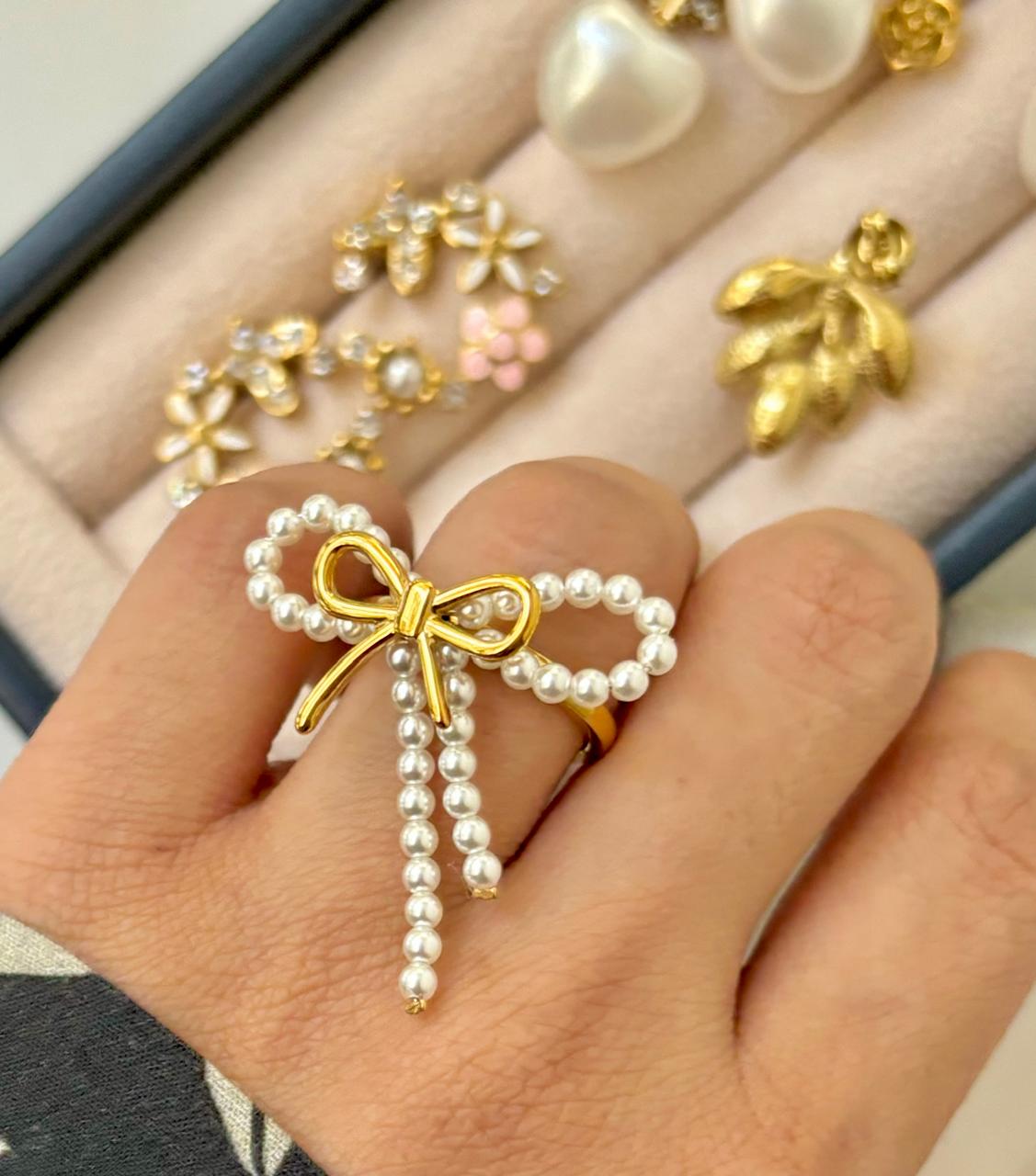 Whimsy Perlee Bow Ring -Handmade