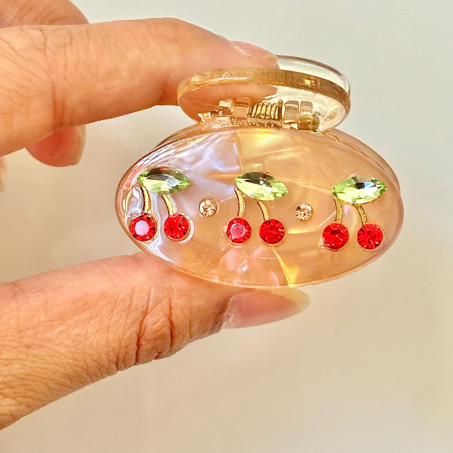 Caramel Brown With Cherrie Red Cz Claw Clip