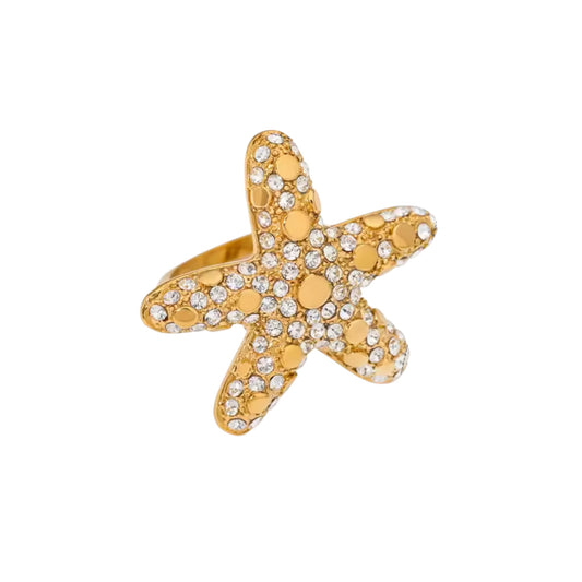 Glitzy Zircon Star Ring -18K