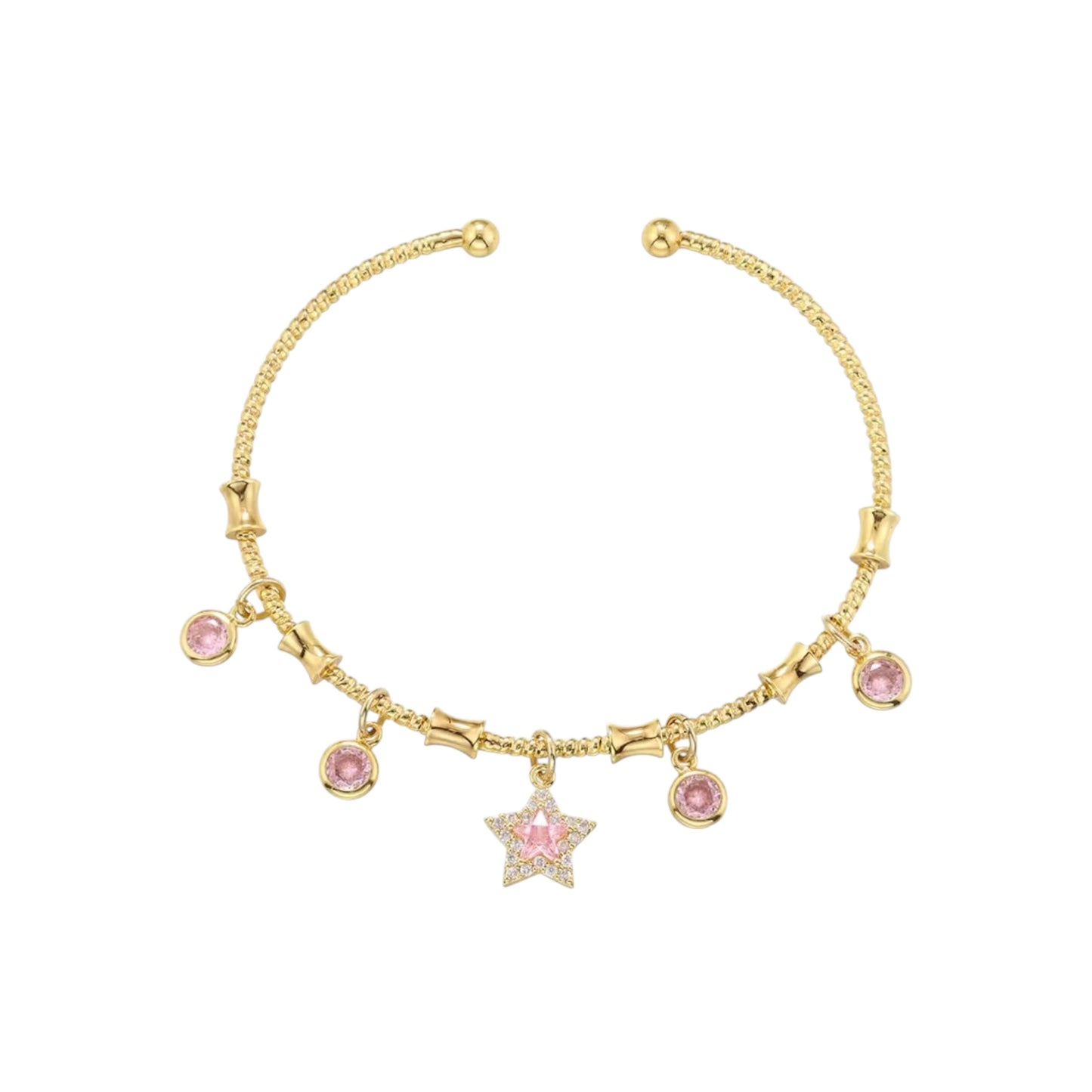 Twinkling Pink Gem Charm Cuff