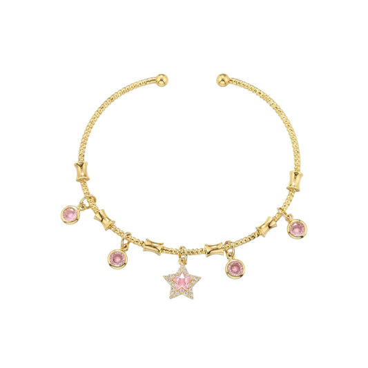 Twinkling Pink Gem Charm Cuff