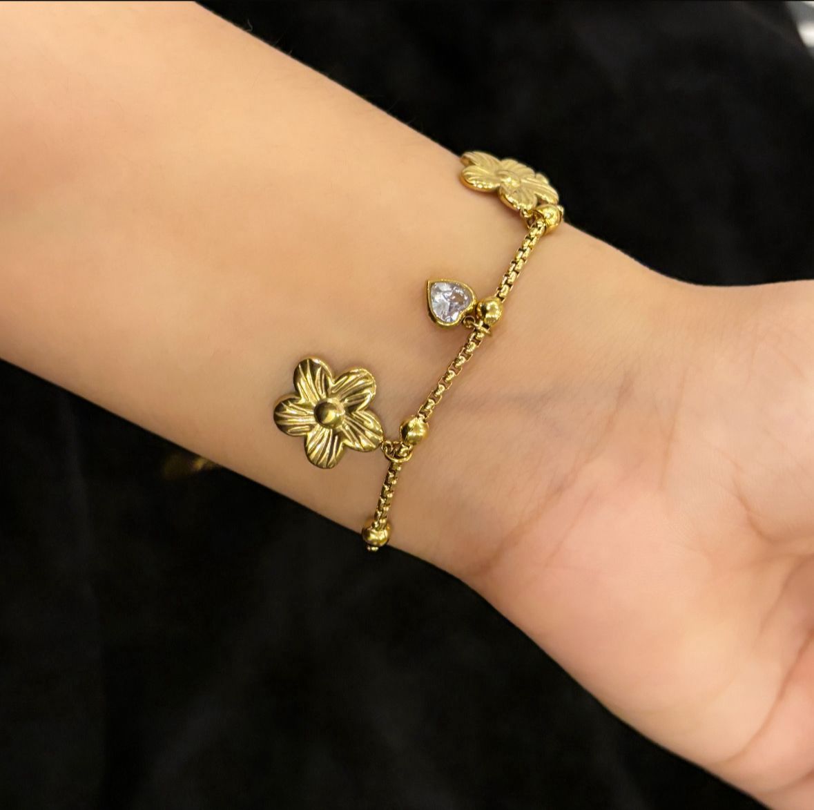 Flora Heart Cz Charm Bracelet