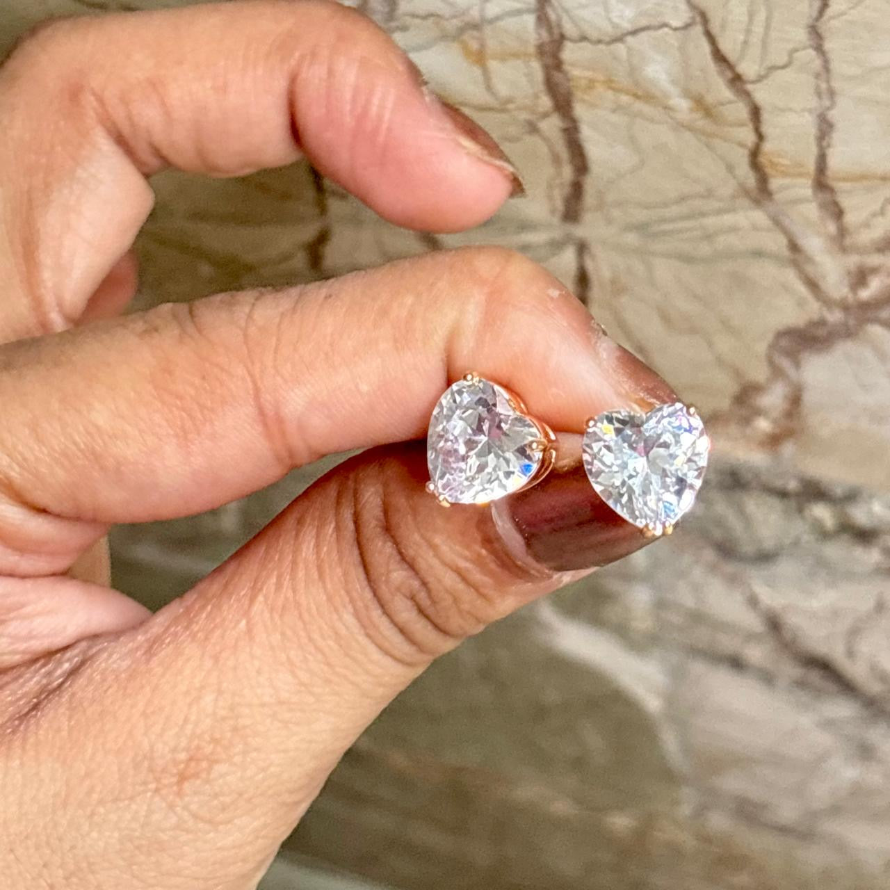 Crystal Heart Studs -8A Zircon