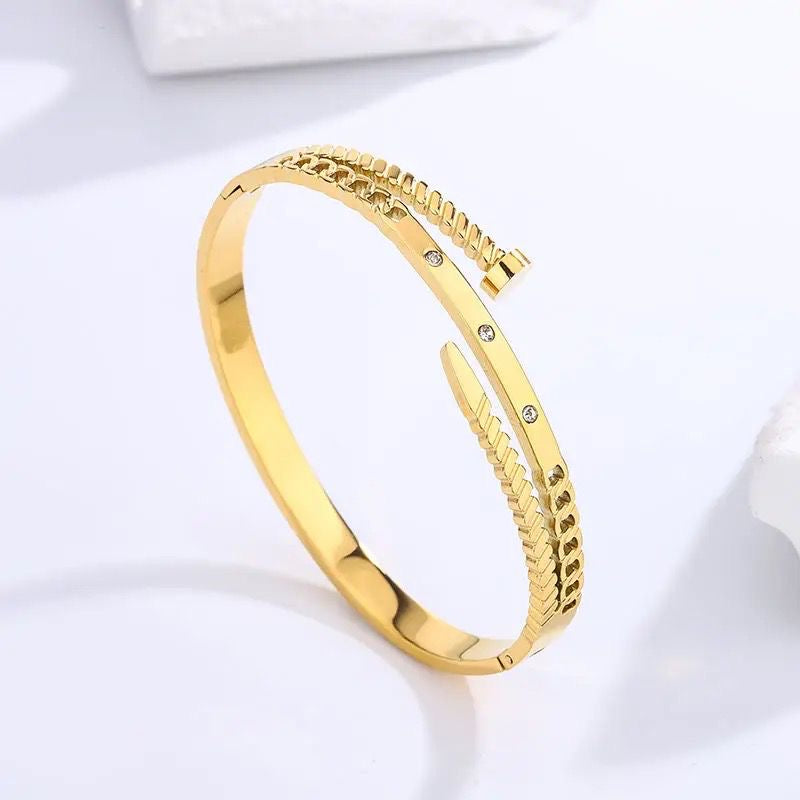 Nail Cz Layered Curb Bracelet -18K