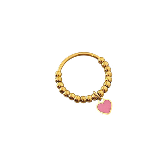 Dainty Heart Charm Ring -Pink X Gold