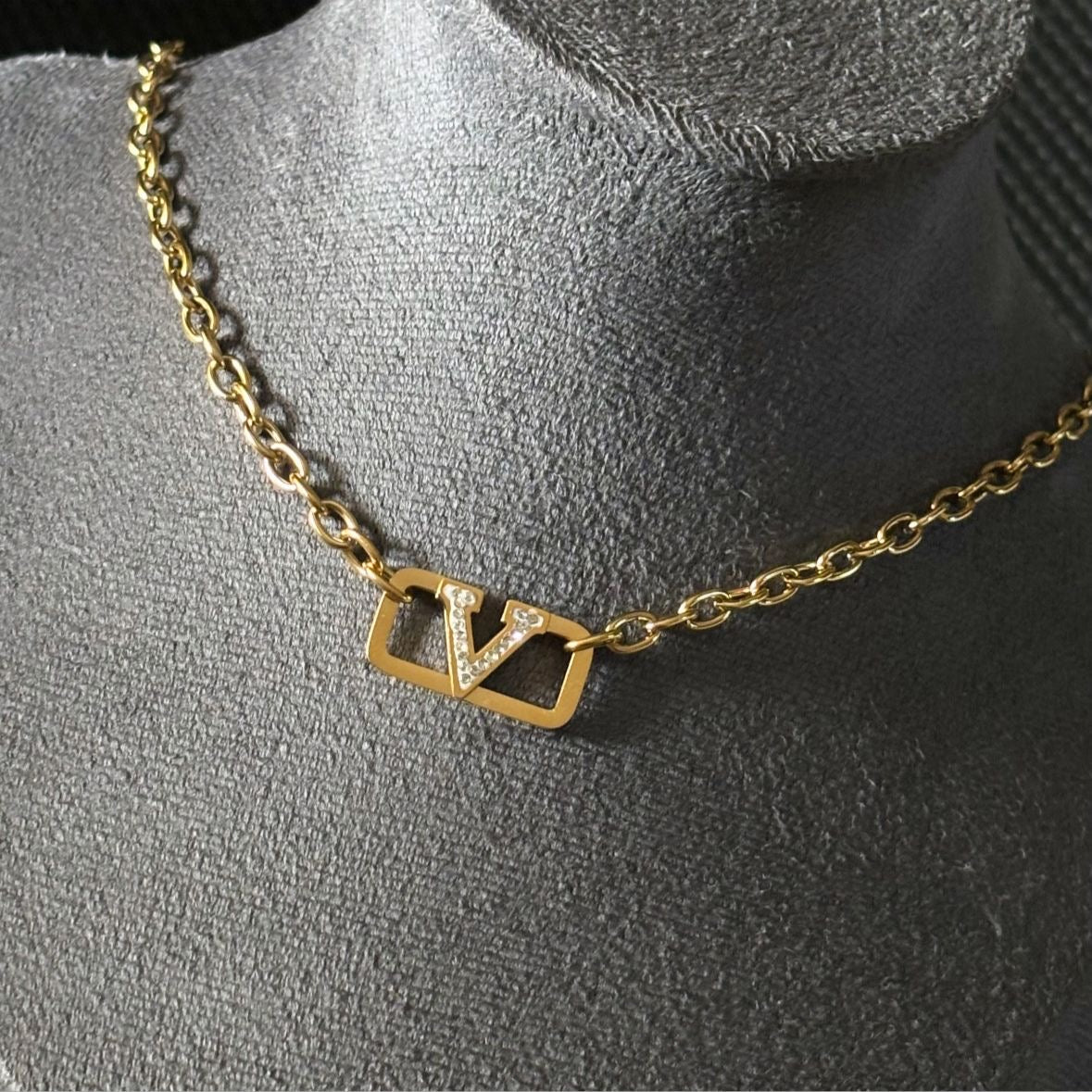 Vlogo Cz Link Chain Necklace -18K