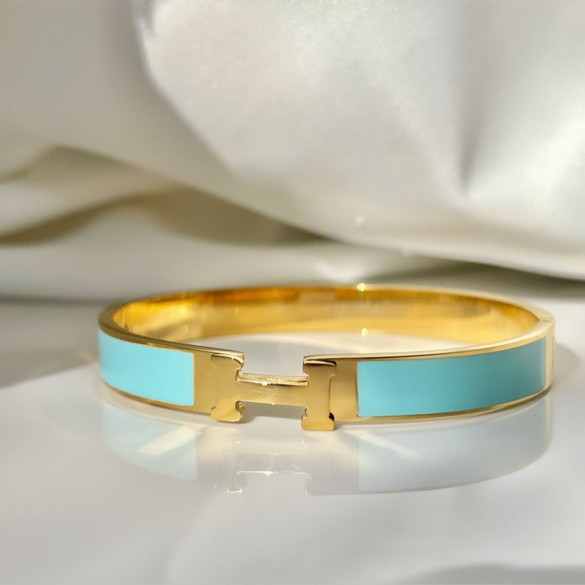 Luxe Tiffany Blue Enamel H-Bracelet