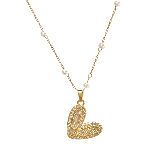 Serene Heart Necklace -Pearl Chain
