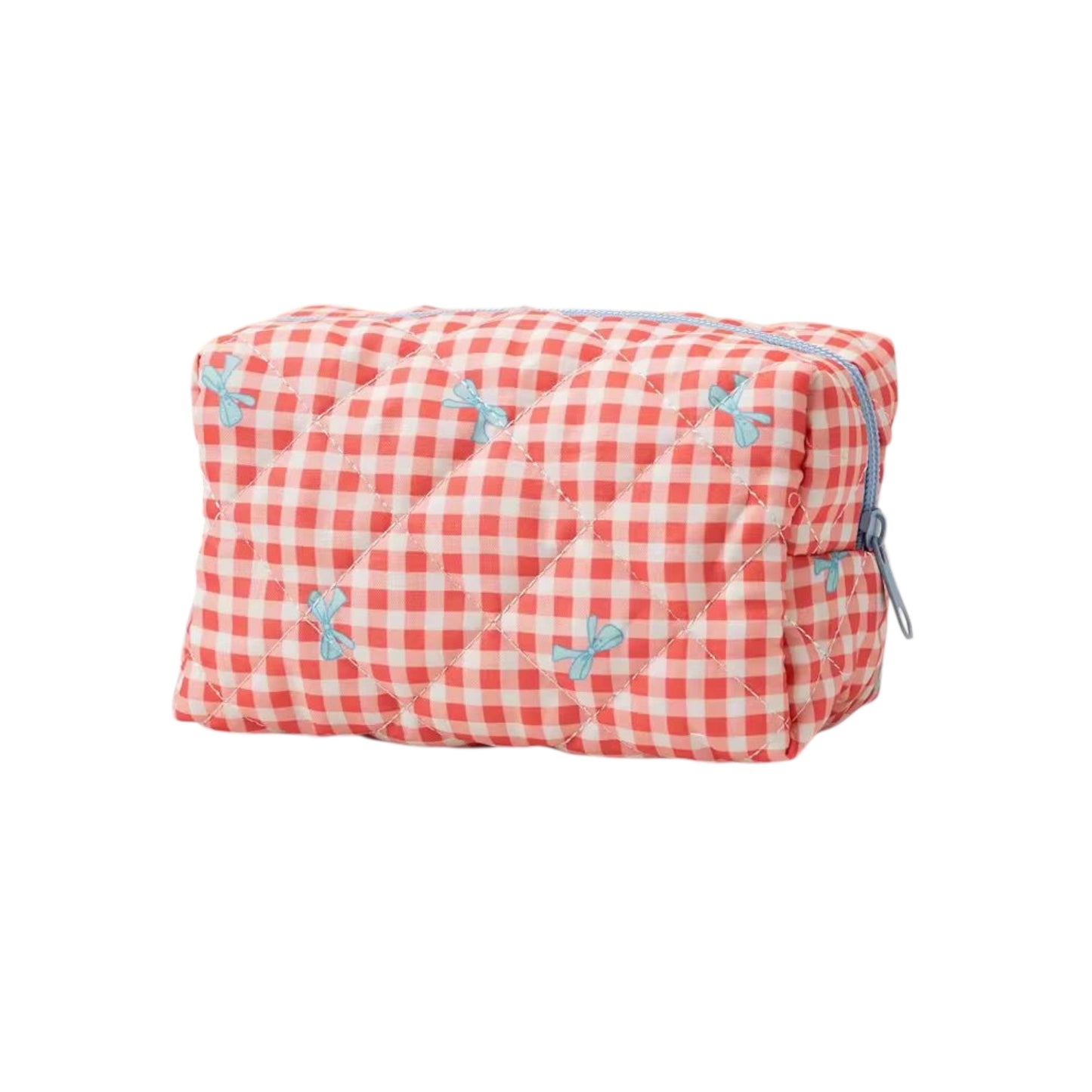 Bow Checkered Quilted Travel X Make Up Bag