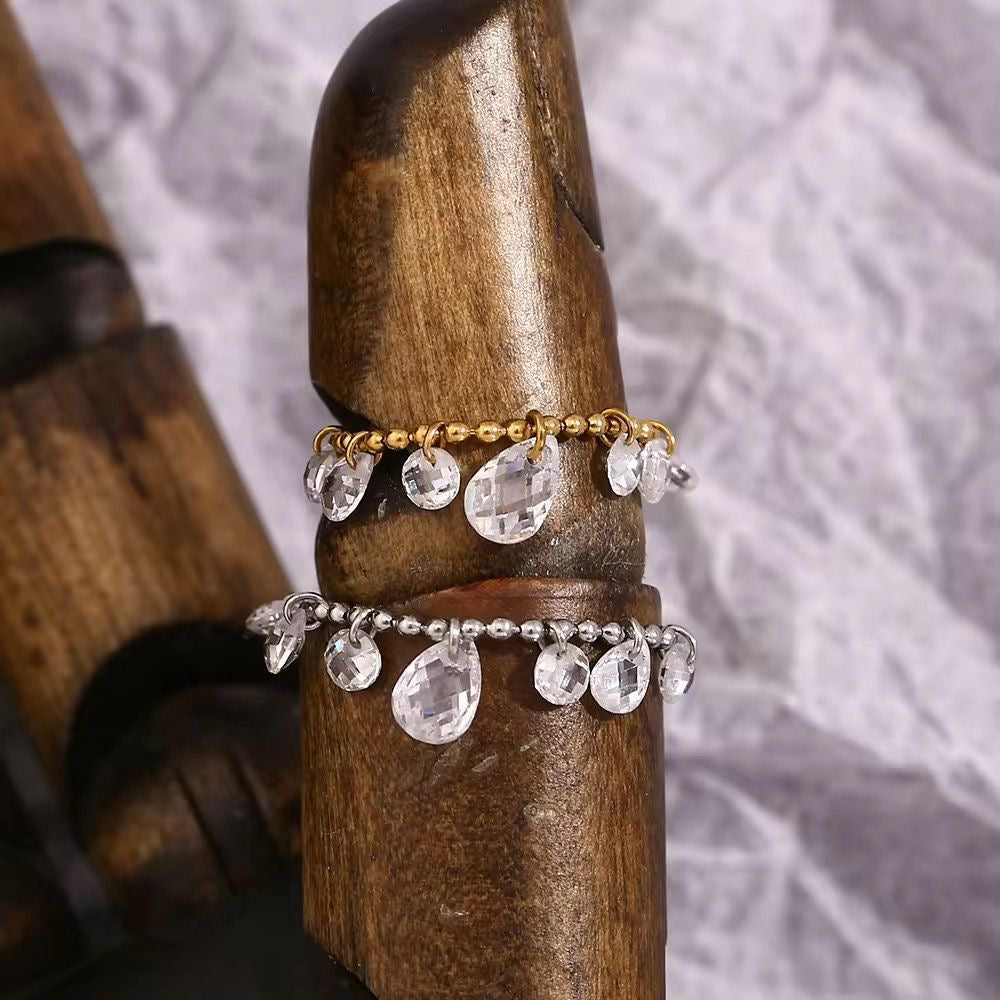 Crystal Drip Ring -Adj To Any Size