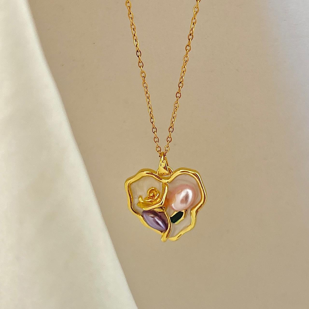 Cottage Core Necklace -18K | Hand Painted