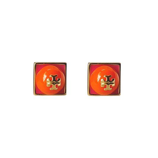 LUX Stacked Orange X Pink Enamel Gold Kira Studs -22K