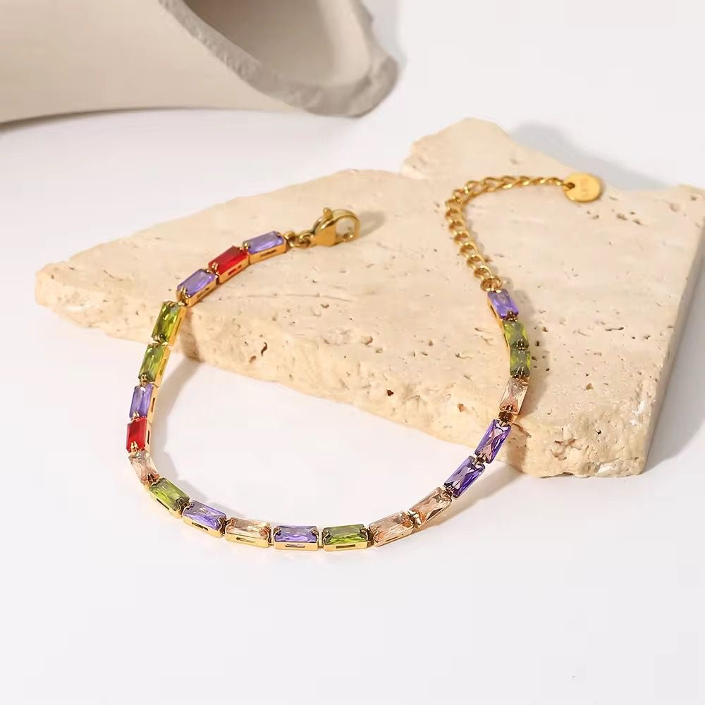 Rainbow Cz Tennis Bracelet -Multi