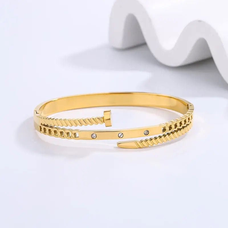 Nail Cz Layered Curb Bracelet -18K