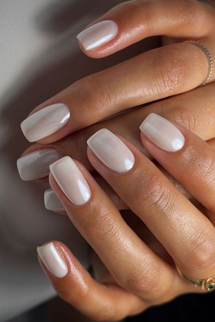 White Glazed Gel Press On Squaroval Nails