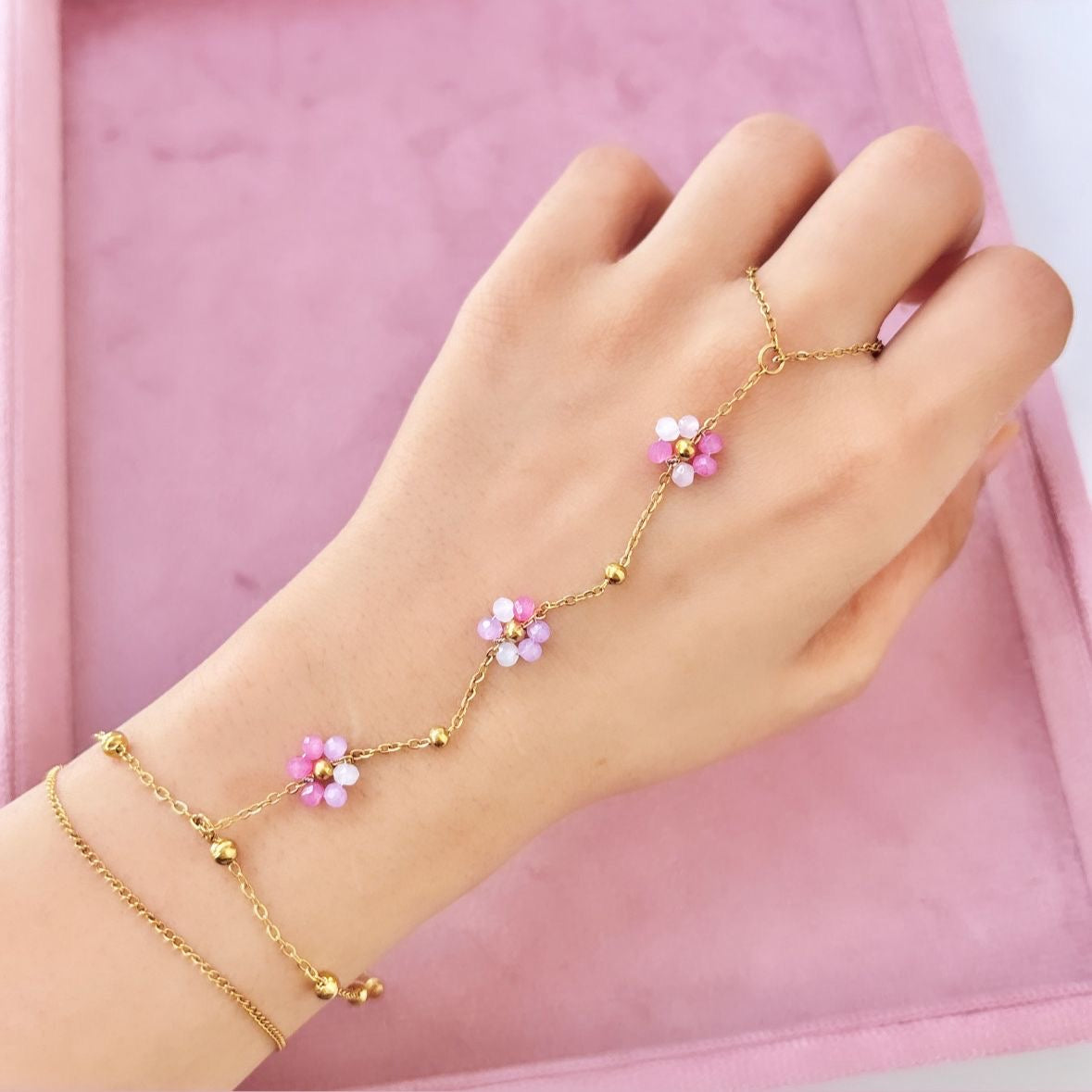Pink Disty Flora Hand Chain