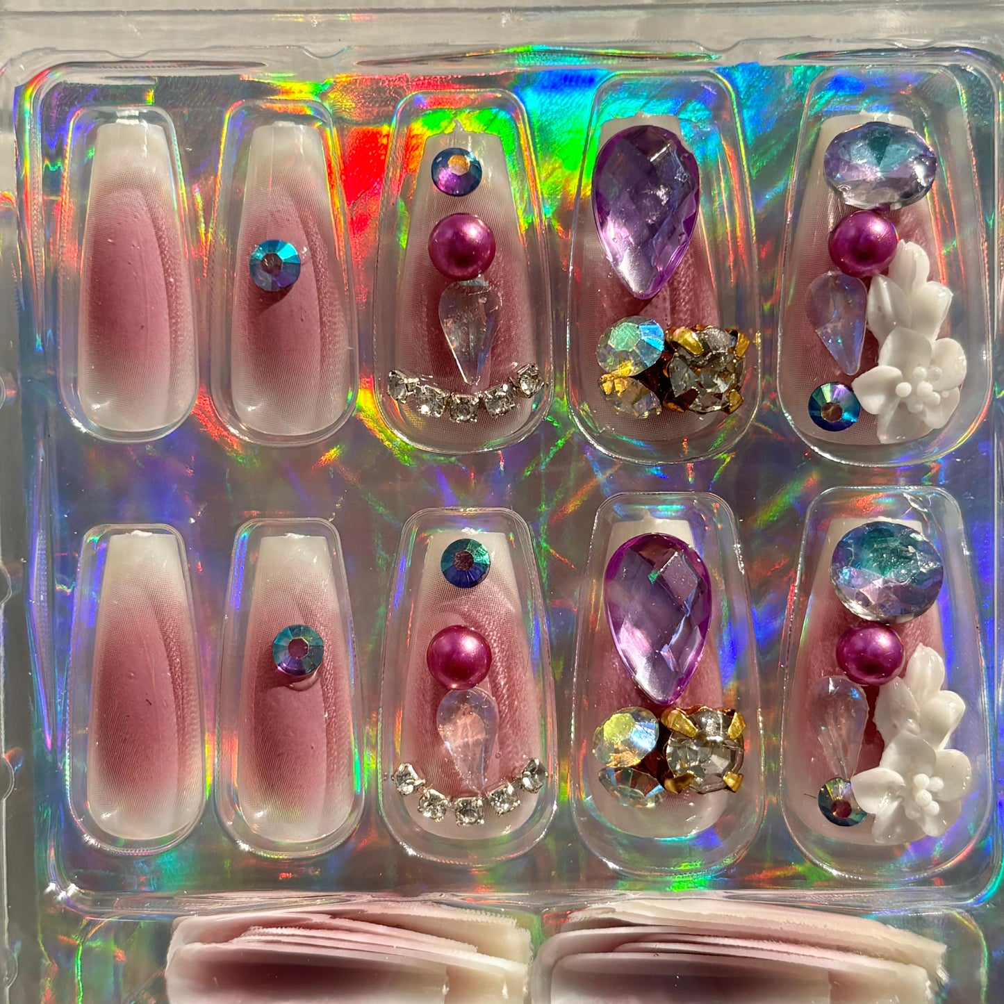 Mauve Ombre Bling Rhinestone Press On Nails