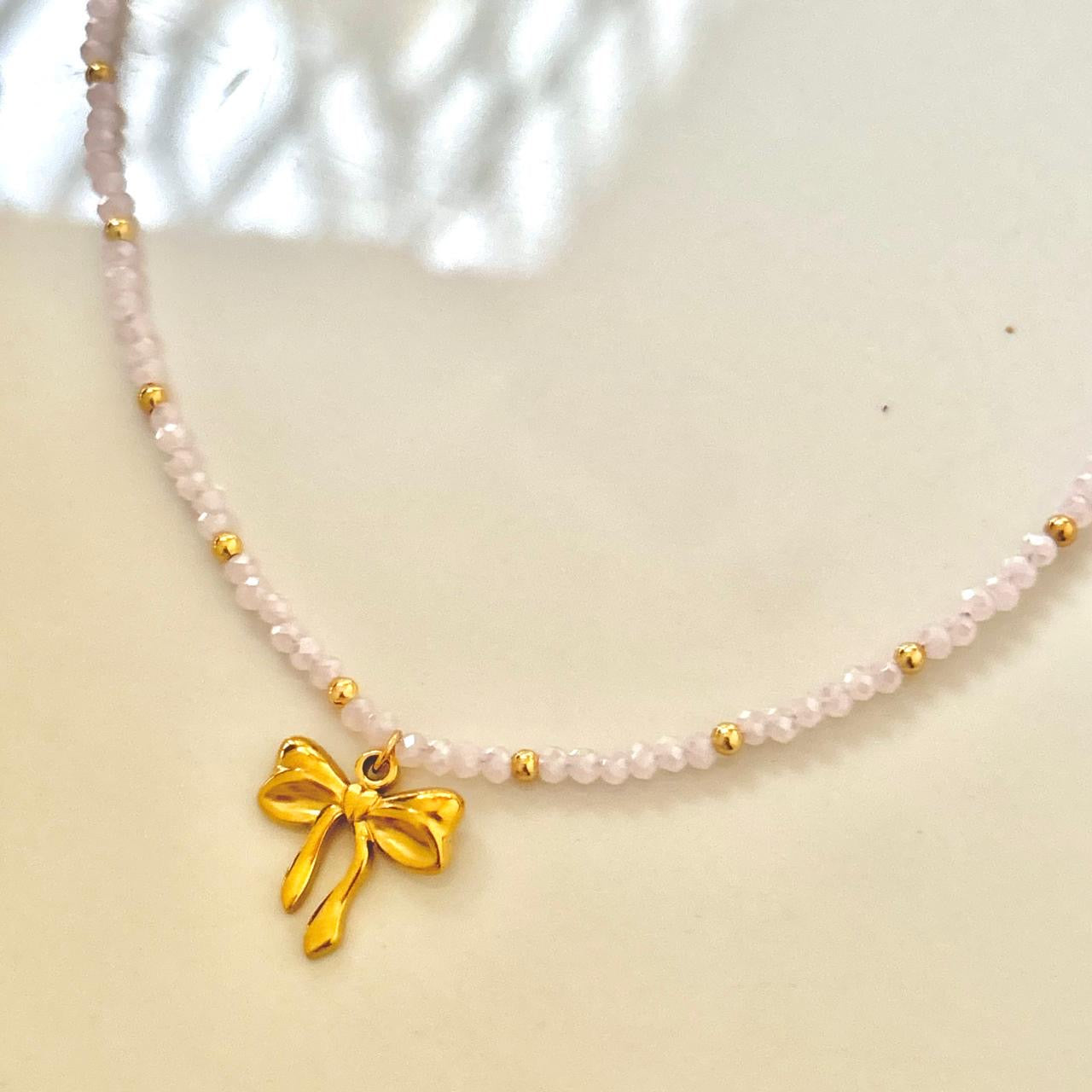 Crystal Beaded Bow Necklace